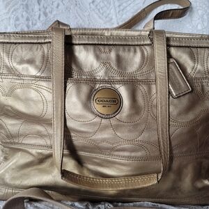 Huge Gold Leather Coach Diaper Laptop Bag